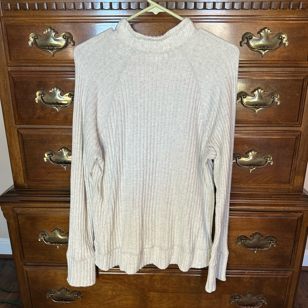 Cream Ribbed Button Sweater - Picture 3 of 4